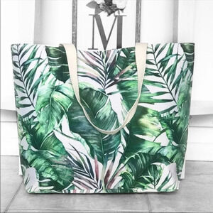 Tropical Leaf Print Tote Bag | Large Beach Travel Diaper Laptop Bag